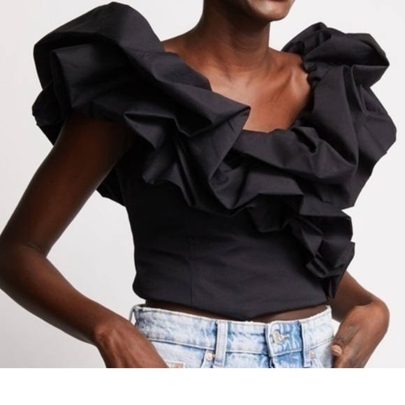 Zara Tops - Zara Women Voluminous Poplin Top Black Cotton side zipper